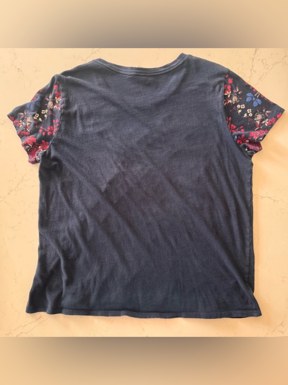 Lucky Brand Floral Graphic Tee XL Navy Boho Short Sleeve Top - Picture 5 of 5